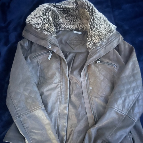 Juniors' Faux-Fur Collar Faux-Leather Jacket Size: Large - Picture 2 of 6